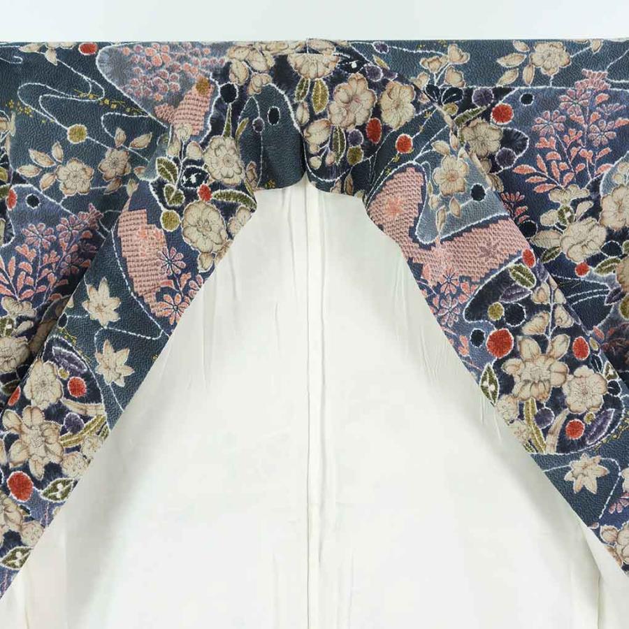 小紋 身丈156cm 裄62cm レディース 袷 花柄 裄Sサイズ 秋冬春用 正絹