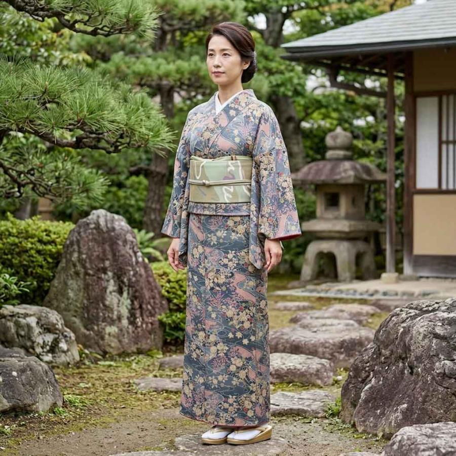 小紋 身丈156cm 裄62cm レディース 袷 花柄 裄Sサイズ 秋冬春用 正絹