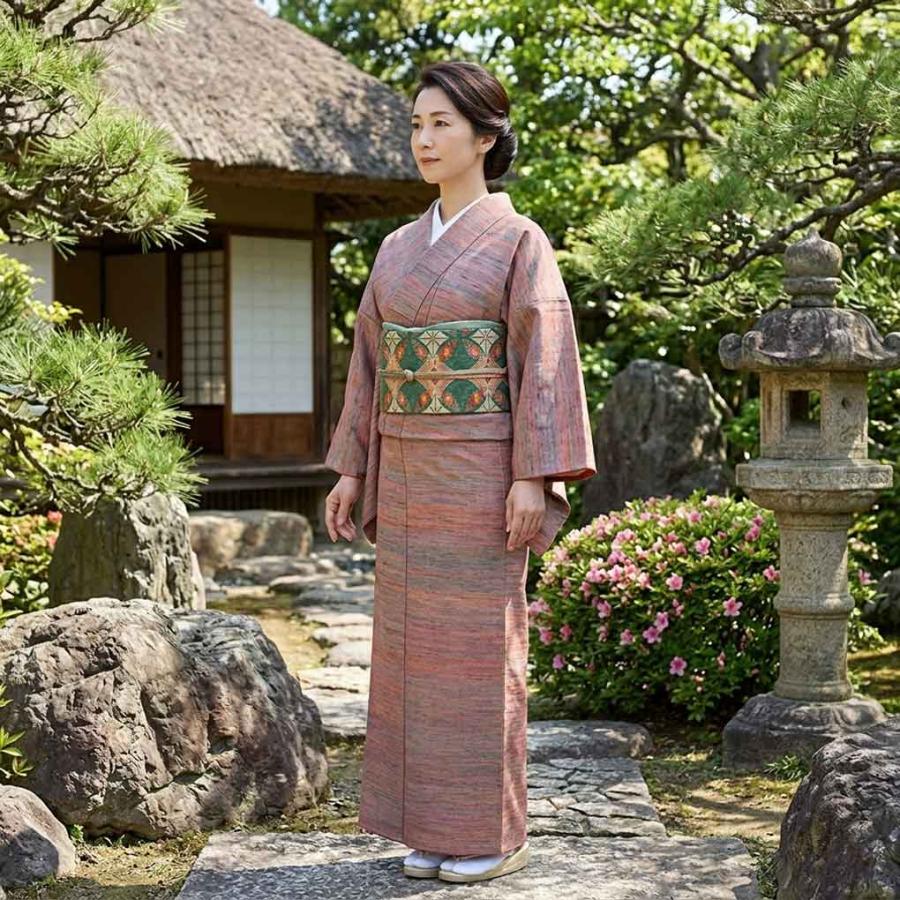 紬 身丈160cm 裄64cm レディース 袷 横段柄 裄Mサイズ 秋冬春用 正絹