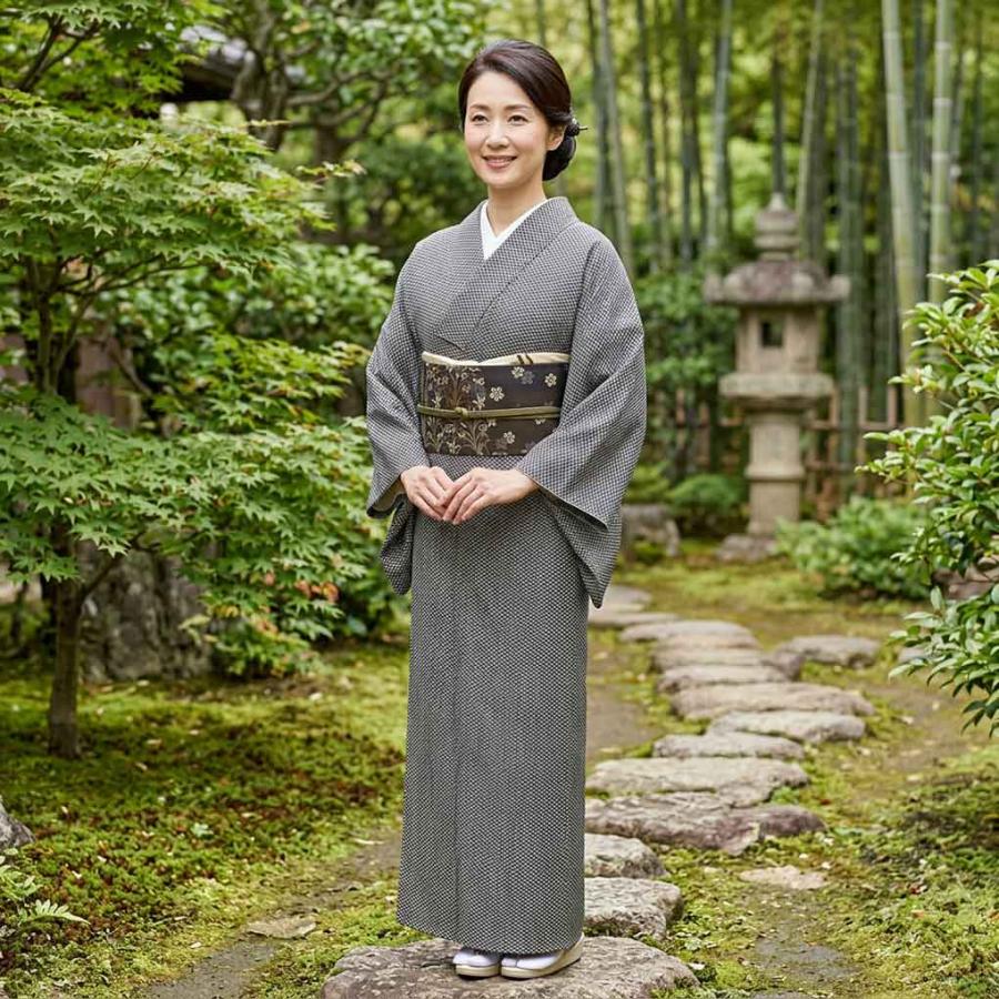 最終値下げ！アンティーク単衣小紋 縮緬着物 ナデシコ縮緬地着丈147センチ 小紋 身丈164cm 裄67cm レディース 単衣 網代 裄長 裄Lサイズ 初夏