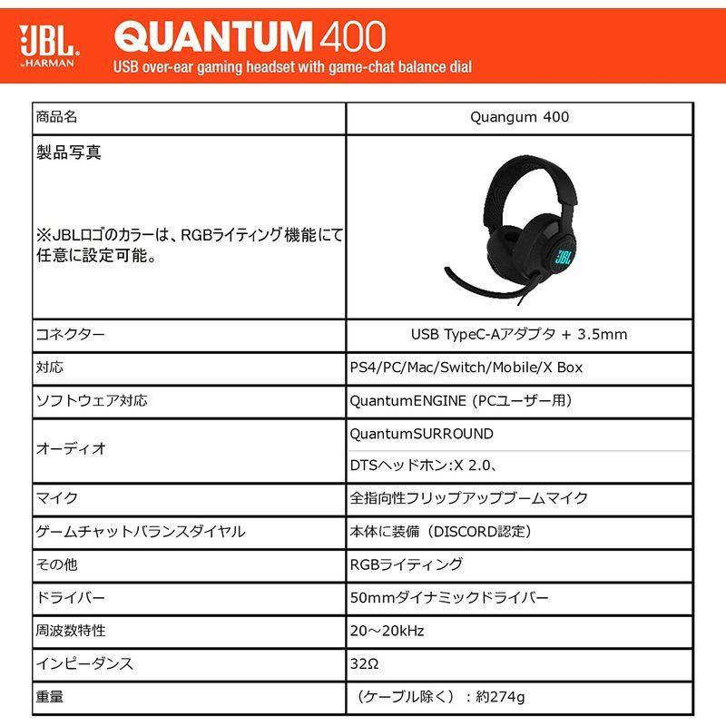 JBL QUANTUM 400 ゲーミングヘッドセット/7.1chサラウンド/ヘッドホン