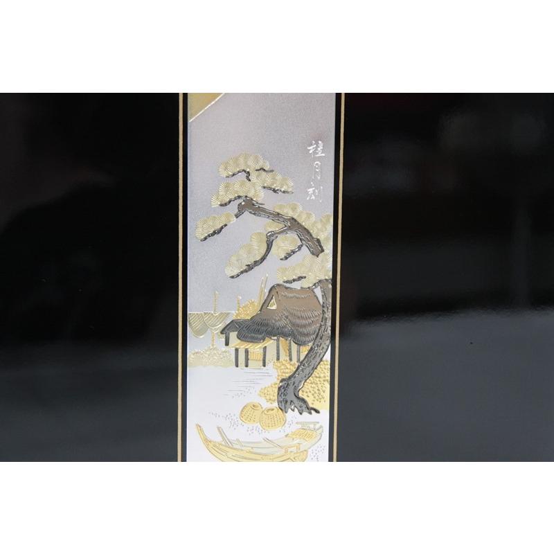 アウトレット品 五月人形屏風単品 9号五月屏風 仁 黒塗彫金山水と鯉 21ya1621 D-51sbの画像