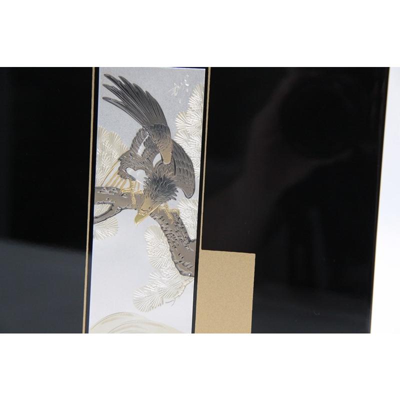 アウトレット品 五月人形屏風単品 9号五月屏風 仁 黒塗彫金山水と鯉 21ya1621 D-51sbの画像