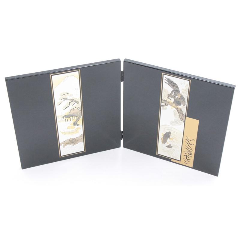アウトレット品 五月人形屏風単品 9号五月屏風 仁 黒塗彫金山水と鯉 21ya1621 D-51sbの画像