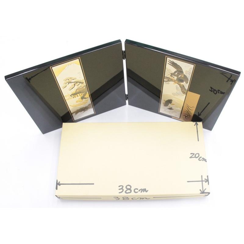 アウトレット品 五月人形屏風単品 9号五月屏風 仁 黒塗彫金山水と鯉 21ya1621 D-51sbの画像