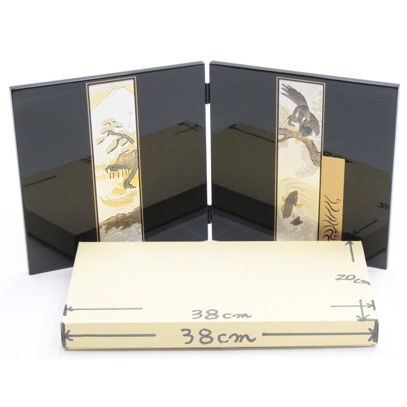 アウトレット品 五月人形屏風単品 9号五月屏風 仁 黒塗彫金山水と鯉 21ya1621 D-51sbの画像