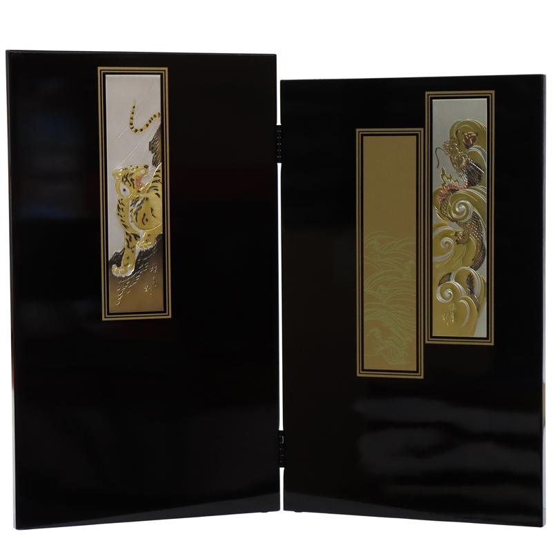 アウトレット品 五月人形五月屏風 屏風のみ 18号　 彫金龍虎 武将 花梨塗 22a-ya-1328
