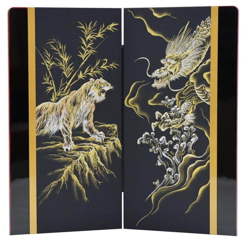 アウトレット品 五月人形五月屏風 屏風のみ 80号 倫光 黒 盛上龍虎 金剛 22a-ya-1337