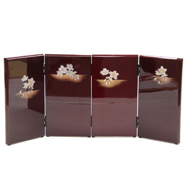 アウトレット品 雛人形三月屏風 屏風のみ 27cm 四曲 ラデン桜 桜舞 ラデン漆塗 四曲屏風 22a-ya-2260
