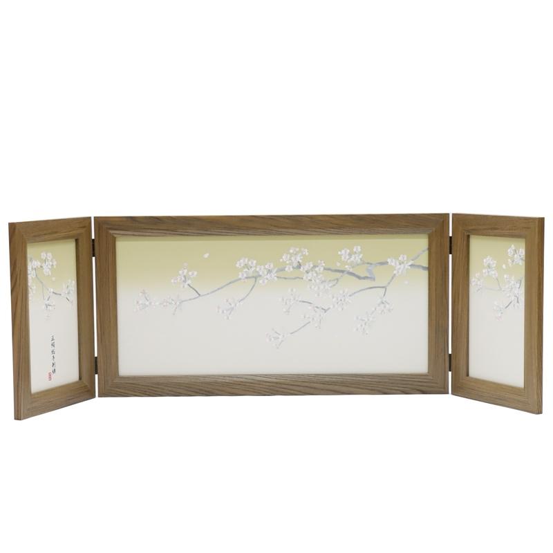 アウトレット品 雛人形三月屏風 屏風のみ 12号 神代楡 正絹刺繍 桜黄 三曲屏風 22a-ya-2292