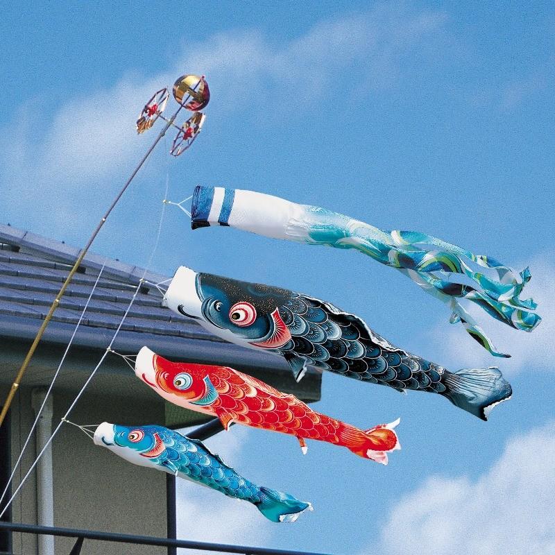 徳永 鯉のぼり ベランダ用 ロイヤルセット 格子取付タイプ 1.2m鯉3匹  風舞い  風舞い吹流し  撥水加工  北海道・沖縄・離島を除き送料無料