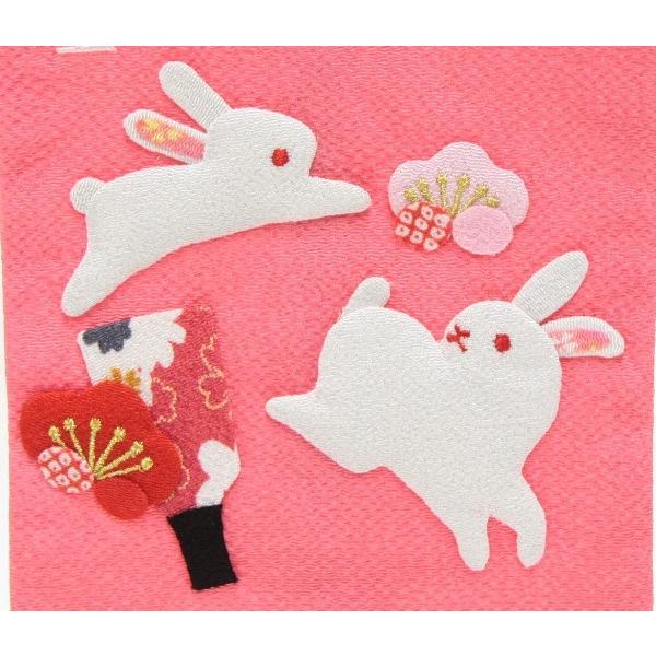 名前旗 押絵親子うさぎピンク生地 白糸刺繍文字 （特中） [sb-3-n1-mw]_4