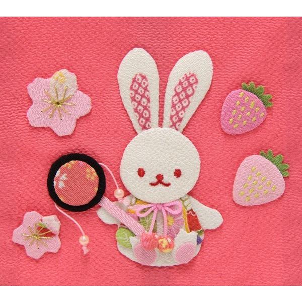 名前旗 押絵いちごうさぎ ピンク生地 黄色28糸刺繍文字 （特中） [sb-3-n5-my]_4