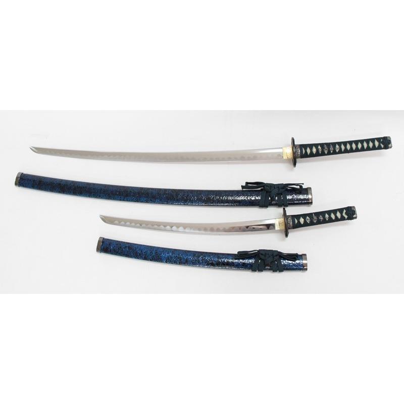 模造刀 雲シリーズ 青雲 大小刀 刃紋入り刀身 メッキ合金 neu045set