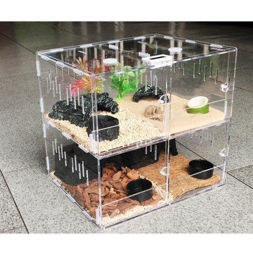 個室*4 二段 爬虫類用ケージ ペットの飼料箱 両生類 ツノガエル 個室*4 二段 爬虫類用ケージ ペットの飼料箱 両生類 ツノガエル