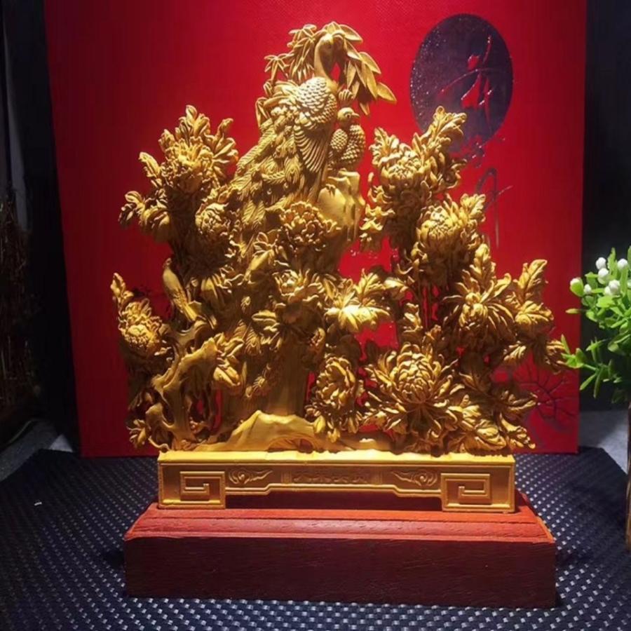 精密彫刻崖柏木彫り両面彫刻透かし彫り花開富貴孔雀牡丹根彫刻 精密彫刻崖柏木彫り両面彫刻透かし彫り花開富貴孔雀牡丹根彫刻