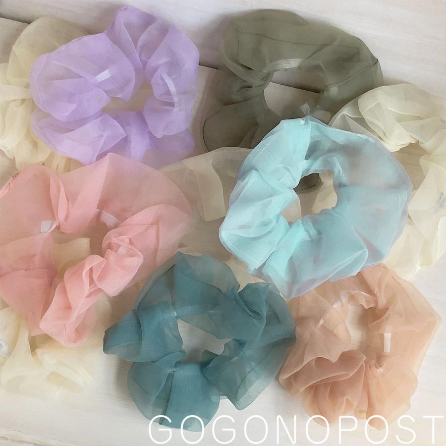 シュシュ  ヘアゴム  クリア/ブルー シュシュ ヘアゴム ヘアアクセサリー 水玉ヘアゴム ドット 水玉模様 綿