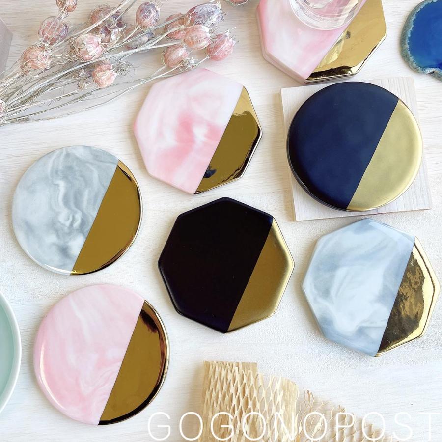 アウトレット 2枚セット 陶器のマーブルバイカラーコースター 丸型 八角形コースター ゴールドカラー 大理石模様 アクセサリートレー Dprd Jatimprov Go Id