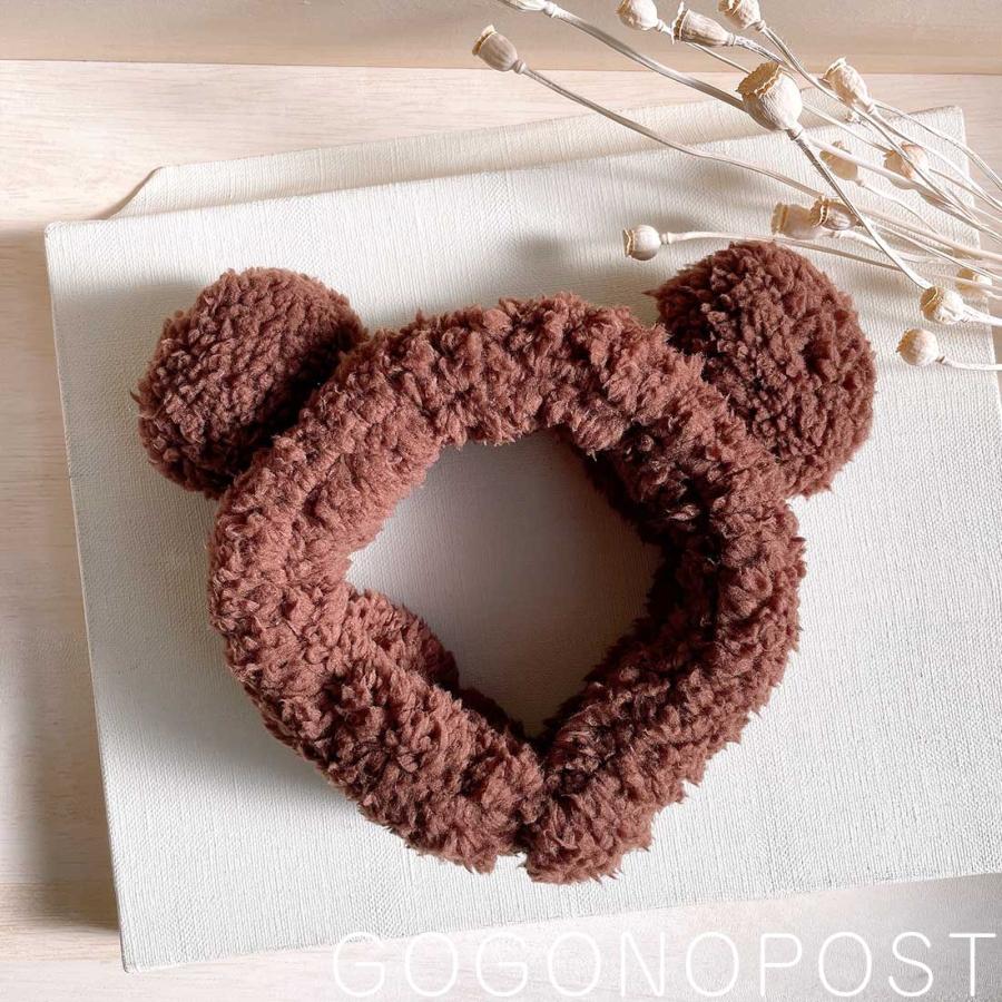 くま耳もこもこボア ナイトヘアバンド メイク用ヘアバンド 耳付き 熊