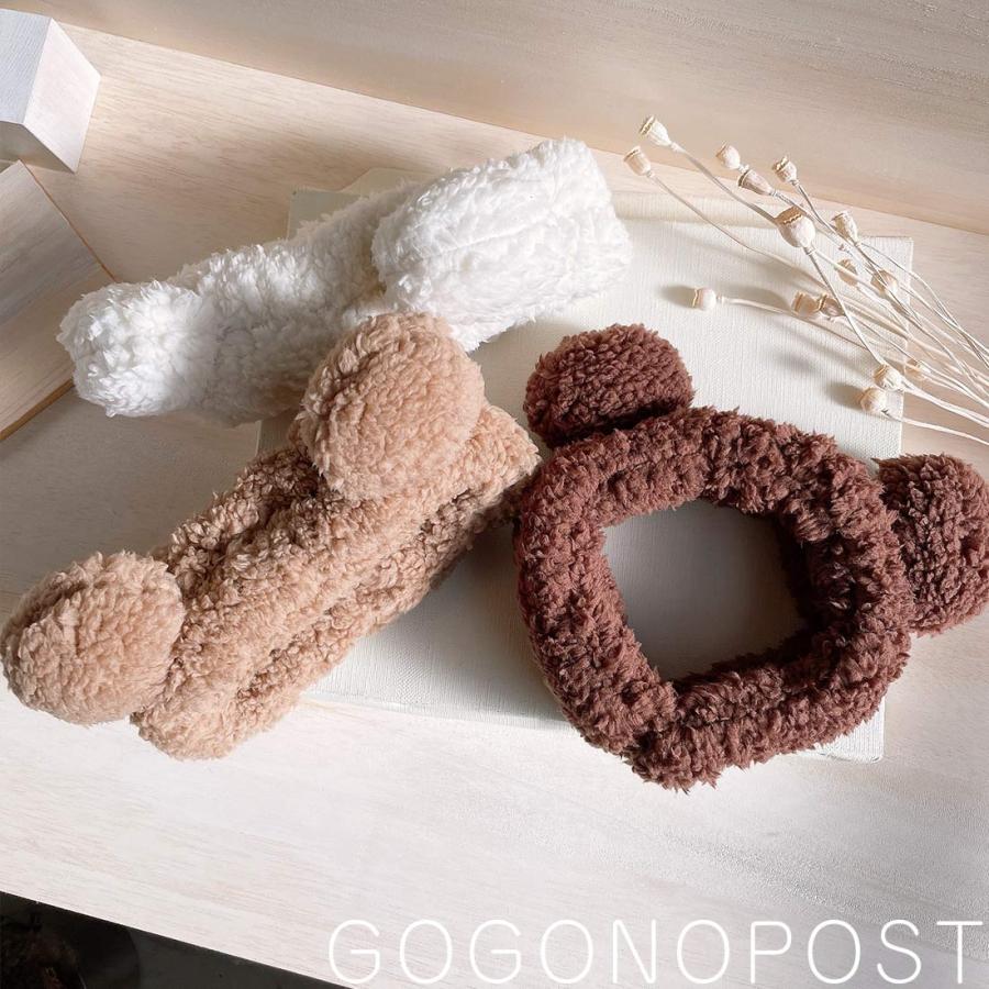 くま耳もこもこボア ナイトヘアバンド メイク用ヘアバンド 耳付き 熊