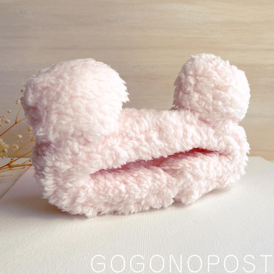 くま耳もこもこボア ナイトヘアバンド メイク用ヘアバンド 耳付き 熊