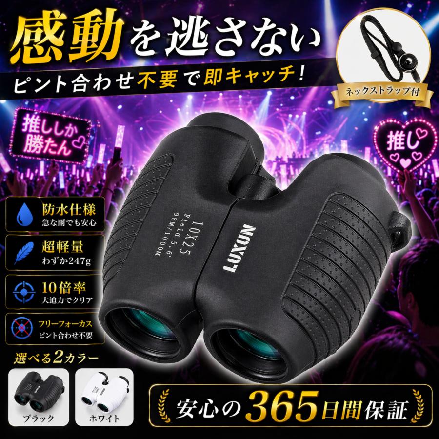 双眼鏡 コンサート ライブ用 オートフォーカス 10倍 軽量 フリー