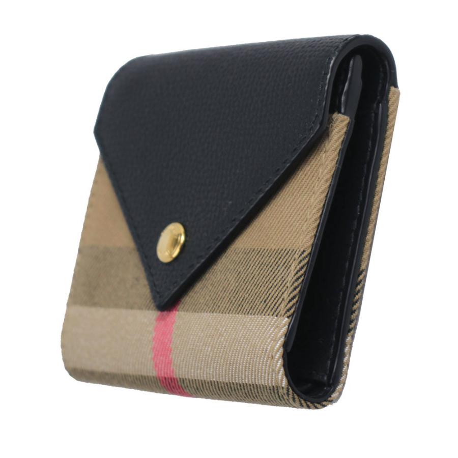 バーバリー 財布 レディース BURBERRY 三つ折り財布 キャンバス/レザー チェック/ブラック 80731451の画像