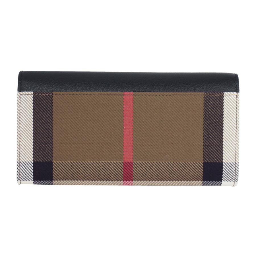 バーバリー 財布 レディース BURBERRY フラップ長財布 レザー×キャンバス ブラック×ベージュ系マルチ 80840311の画像