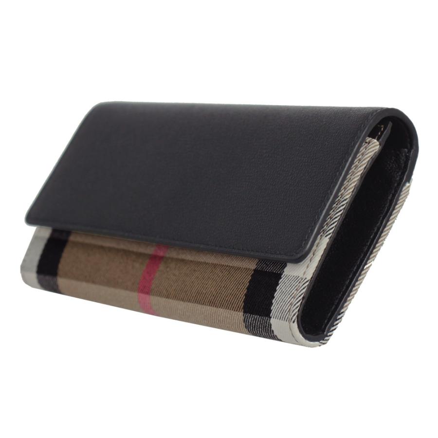 バーバリー 財布 レディース BURBERRY フラップ長財布 レザー×キャンバス ブラック×ベージュ系マルチ 80840311の画像
