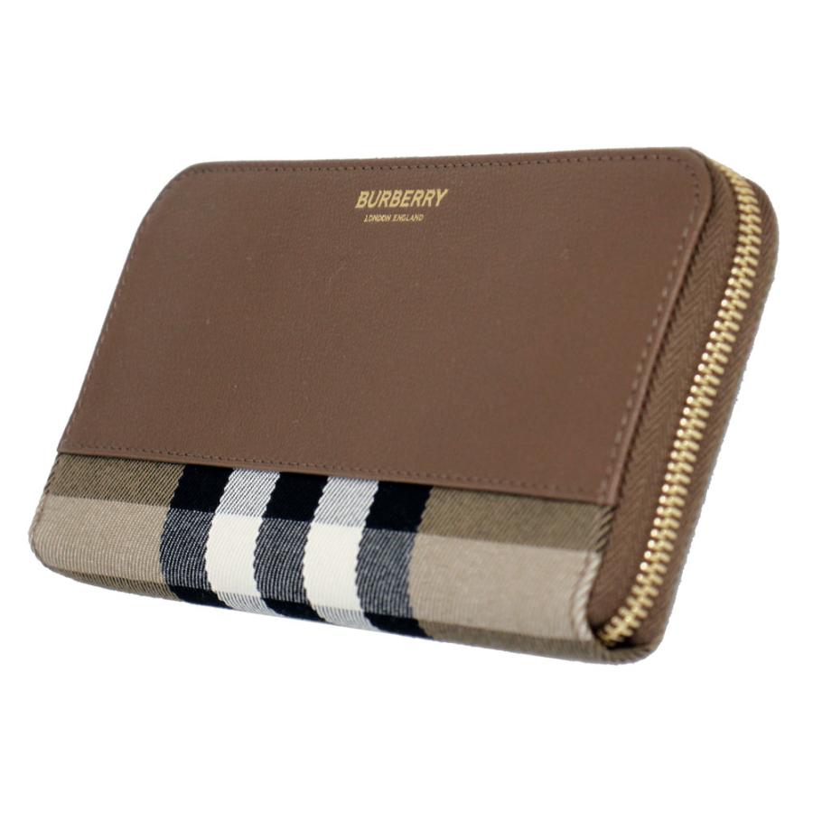 バーバリー 財布 メンズ レディース BURBERRY ラウンドファスナー長財布 キャンバス/レザー チェック/ブラウン 81207591の画像