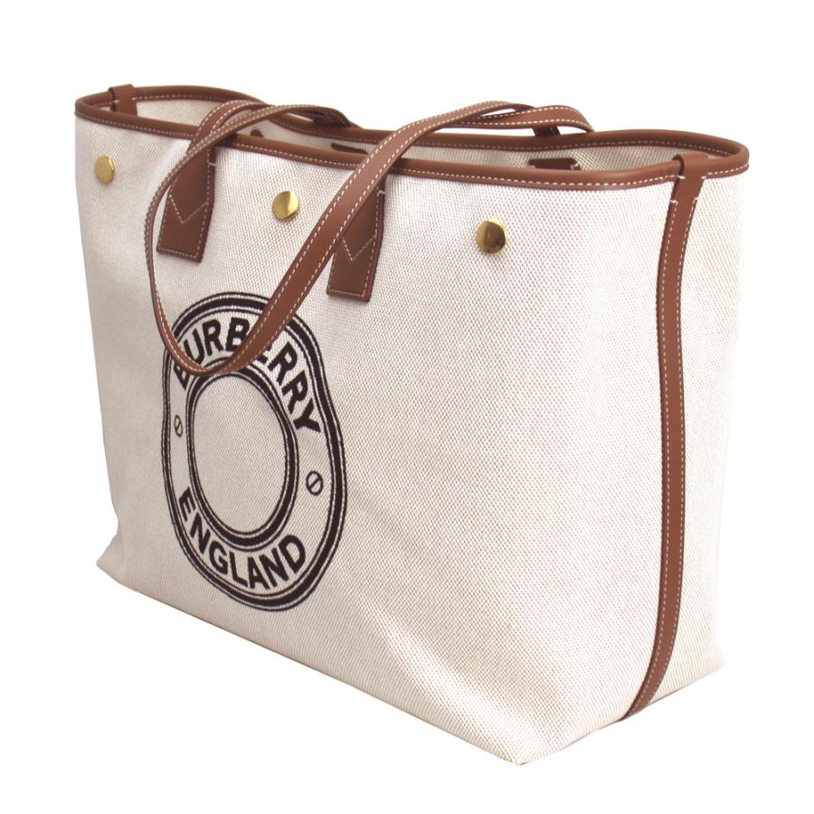 バーバリー バッグ レディース BURBERRY トートバッグ ラウンドロゴ キャンバス ナチュラル系×ブラウン系 81214561の画像