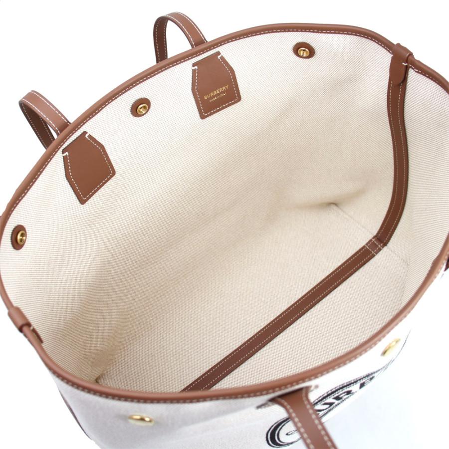 バーバリー バッグ レディース BURBERRY トートバッグ ラウンドロゴ キャンバス ナチュラル系×ブラウン系 81214561の画像