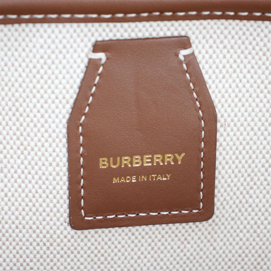 バーバリー バッグ レディース BURBERRY トートバッグ ラウンドロゴ キャンバス ナチュラル系×ブラウン系 81214561の画像