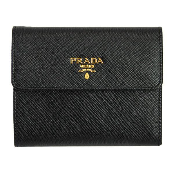 プラダ アウトレット 三つ折財布 ブラック サフィアーノ 1M0170 新品｜goguysshop