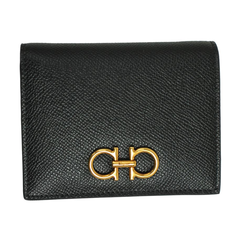 フェラガモ 財布 レディース FERRAGAMO 二つ折り財布 ダブル ガンチーニ レザー ブラック 22 D780 0726512 | FERRAGAMO