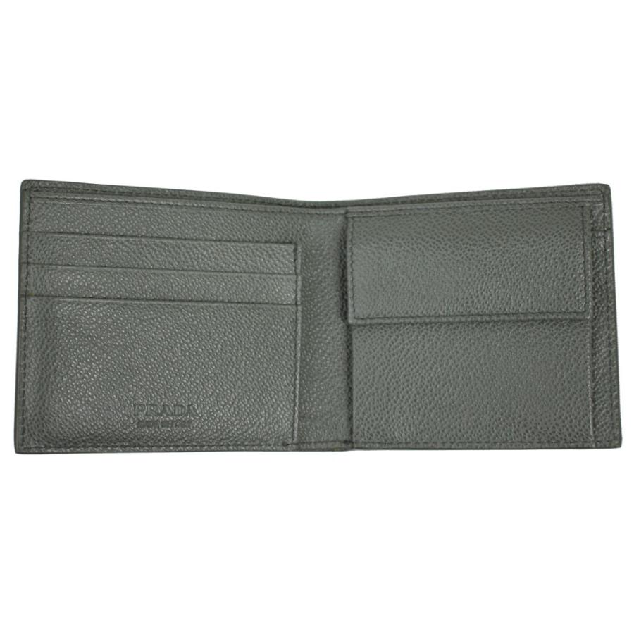 PRADA 二つ折り財布 グレー PRADA プラダ 財布 メンズ 二つ折り財布 型押しレザー グレー/ネイビー