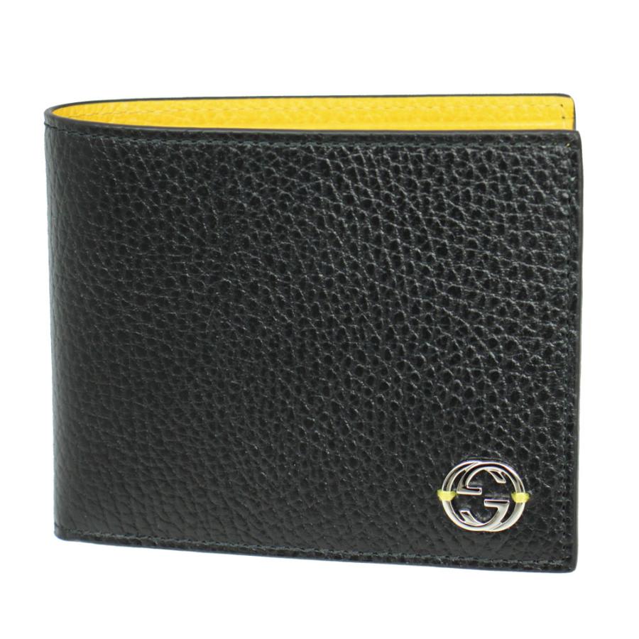 GUCCI グッチ ロッキングG 二つ折り レザー シボ革 ブラック 本革