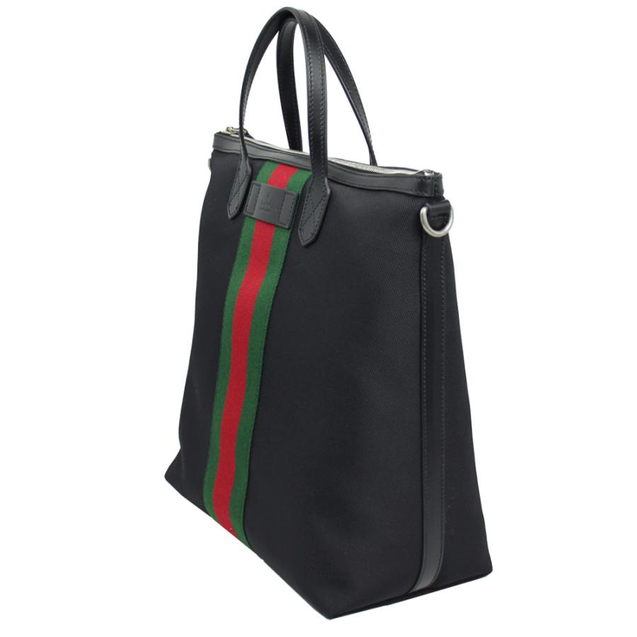 グッチ GUCCI 2WAY トート/ショルダーバッグ ウェビングライン キャンバス ブラック アウトレット 619751 KWT7N 1060｜goguysshop｜02