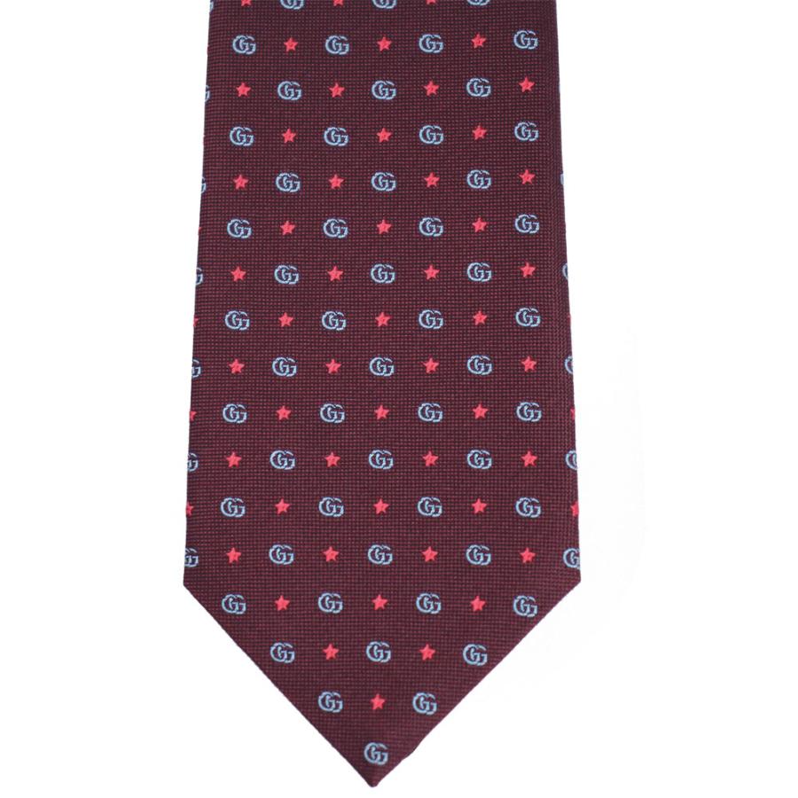 GUCCI グッチ ネクタイ シルク100% GG柄 スター シエナレッド