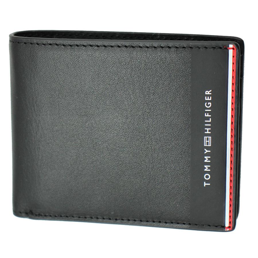 トミーヒルフィガー 財布 メンズ TOMMY HILFIGER 二つ折り札入れ レザー ブラック グローバルストライプ AM0AM08139 BDS | TOMMY HILFIGER