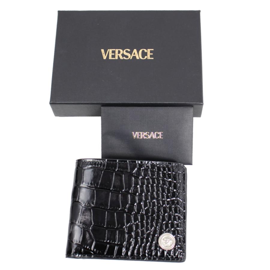 ヴェルサーチ 財布 メンズ VERSACE 二つ折り札入れ メドゥーサ クロコ型押し レザー ブラック DPU2463 1A08711 1B00P｜goguysshop｜06