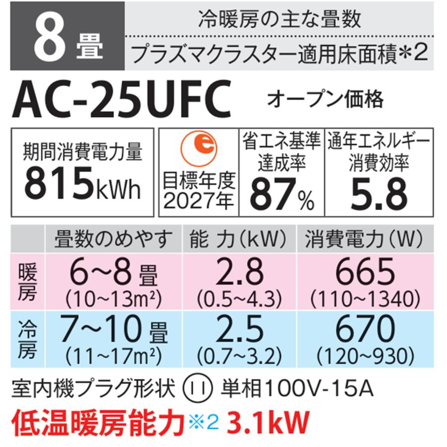 SHARP（シャープ） エアコン 8畳程度 AC-25UFC AC25UFC プラズマ