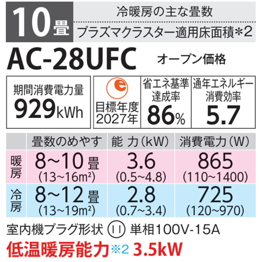 SHARP（シャープ） エアコン 10畳程度 AC-28UFC AC28UFC プラズマ