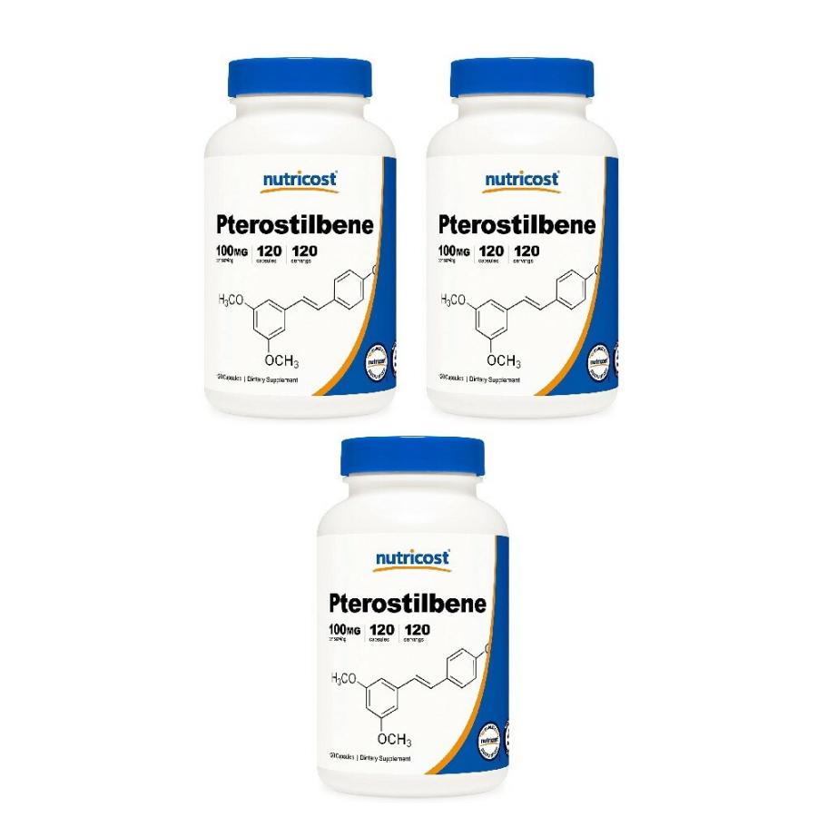 お得な3本セット Nutricost社 Pterostilbeneプテロスチルベン サプリメント1粒あたり100mg配合120粒入り Non-GMO Gluten Free