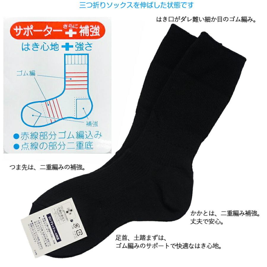 日本製三つ折りソックス 3足セット 靴下 黒 キッズ スクール 日本製三つ折りソックス 3足セット 靴下 黒 キッズ スクール