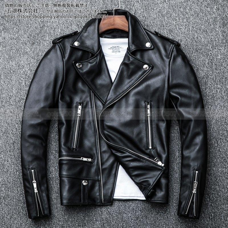送料関税無料 バイク 本革 メンズ レザージャケット 革ジャン ワイルドなデザインで男らしい 本革的な革ジャン ライダース レザーコート ミリタリー ジャケット ブランド 細身 スリムタイプ ショート ダブル 羊革 ジャケット