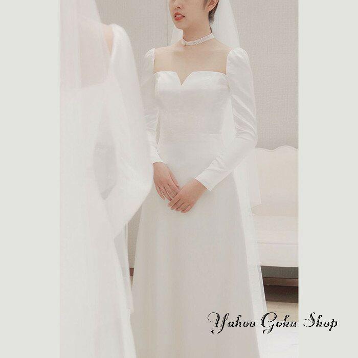 ウェディグドレス 長袖 aライン ドレス 二次会 花嫁 パーティードレス パーティードレス 結婚式 花嫁二次会 白