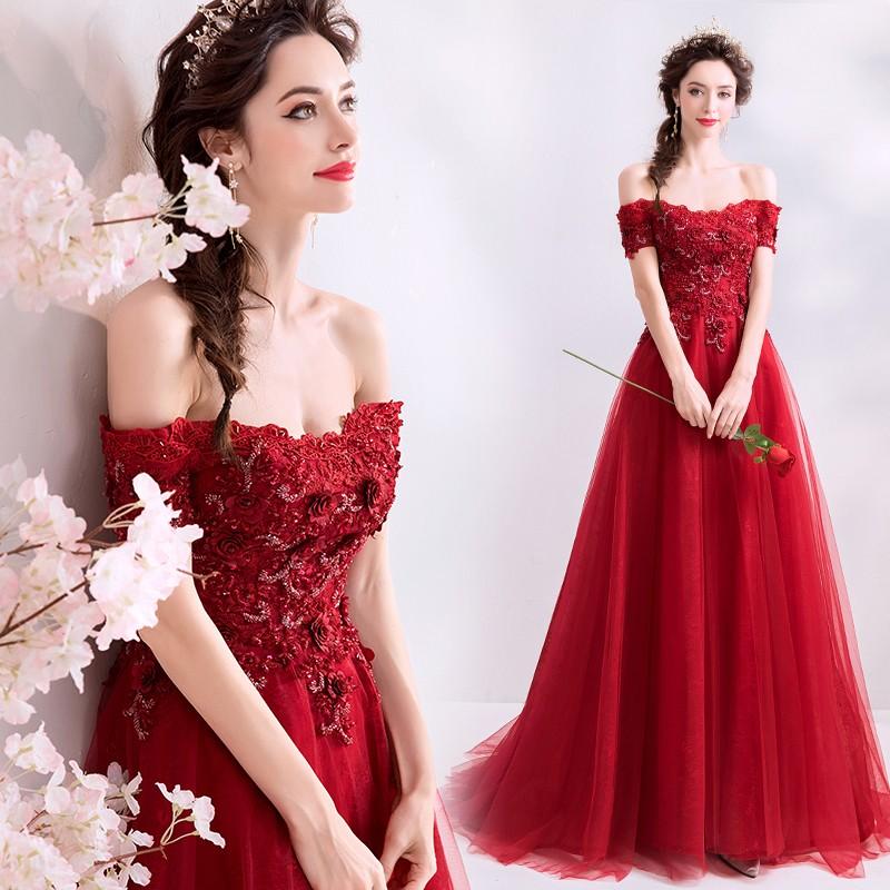 定番のブランド パーティードレス 結婚式 花嫁 赤 Aラインドレス コンサート 安い イブニングドレス 二次会 フォーマル 披露宴 演奏会 ロング 最低制限価格 Sbdkab Go Id