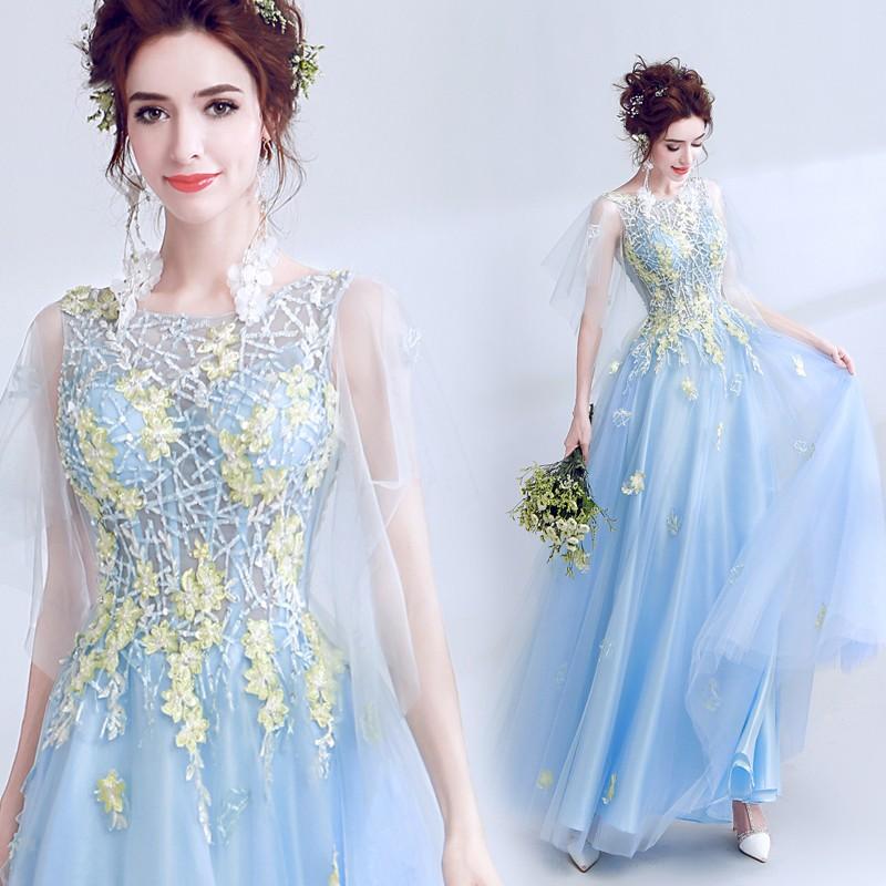 最安値挑戦 パーティードレス 結婚式 二次会 青 イブニングドレス フォーマル Aラインドレス安い カラードレス 披露宴 演奏会 コンサート 即日発送 Skylanceronline Com