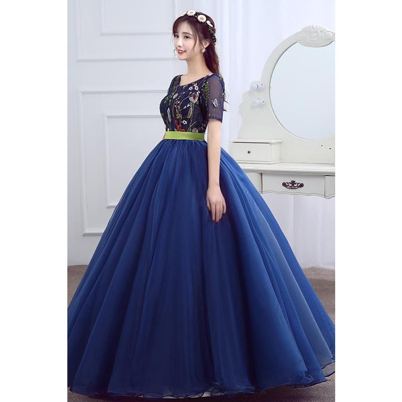 人気が高い ロング 演奏会 披露宴 花嫁 二次会 青 結婚式 パーティードレス テージ衣装 コンサート シンデレラ 発表会 プリンセスライン おしゃれ カラードレス サイズ M Readingtherapycenter Com